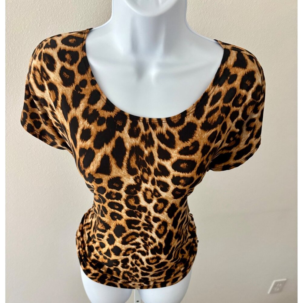 Annabelle usa Top Medium Leopard Print Short Sleeve Ruched Y2K Jungle Core Punk - Picture 9 of 14